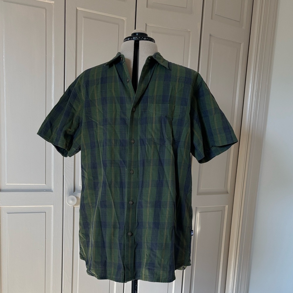 The North Face Men's Green and Navy Plaid Shirt